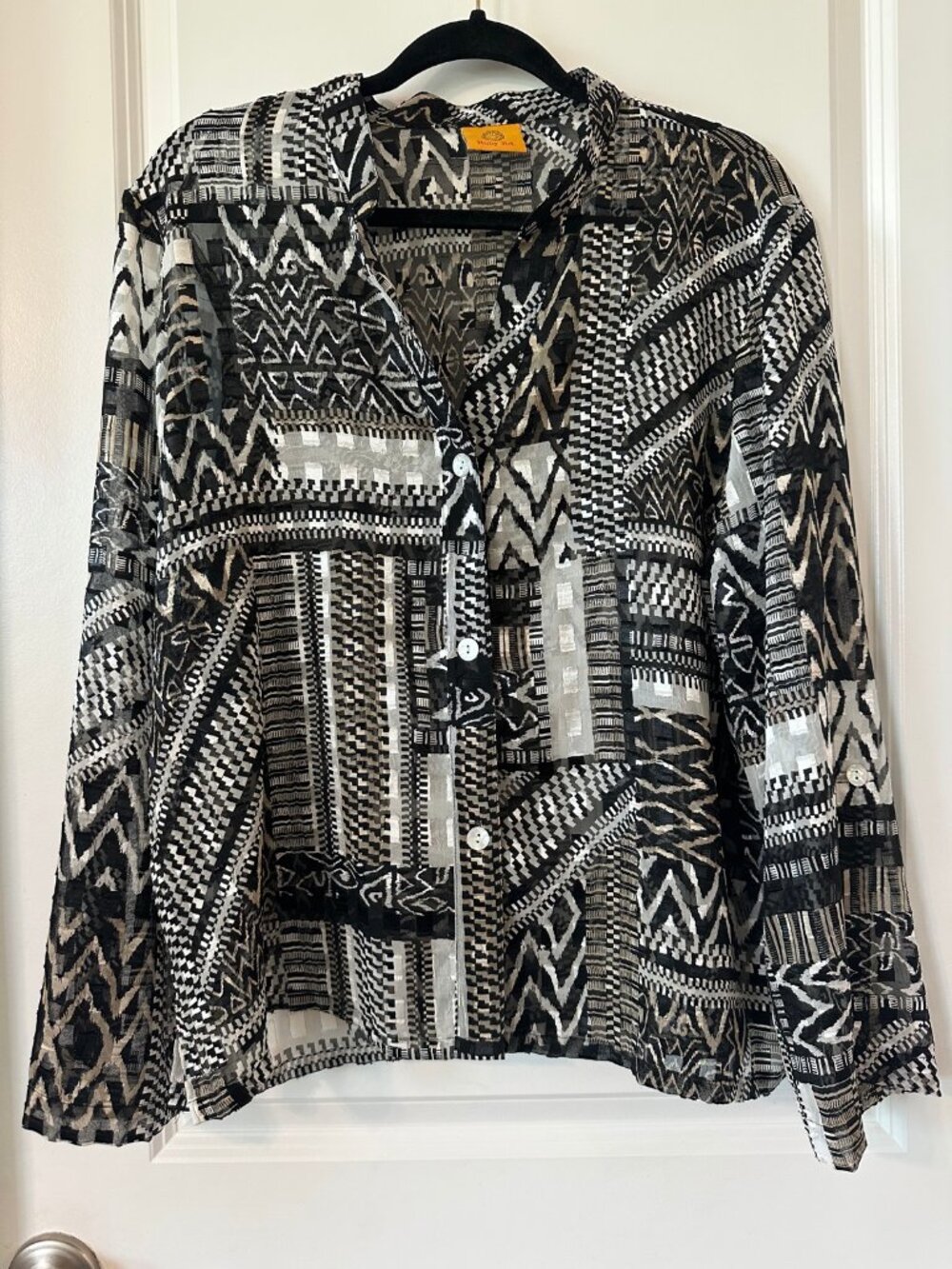 Ruby Rd. Black White Geometric Button Front Shirt